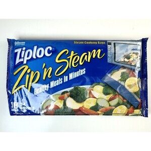 One Pkg Ziploc Zip'N Steam Medium Cooking Bag Pack of 10 DISCONTINUED NEW SEALED